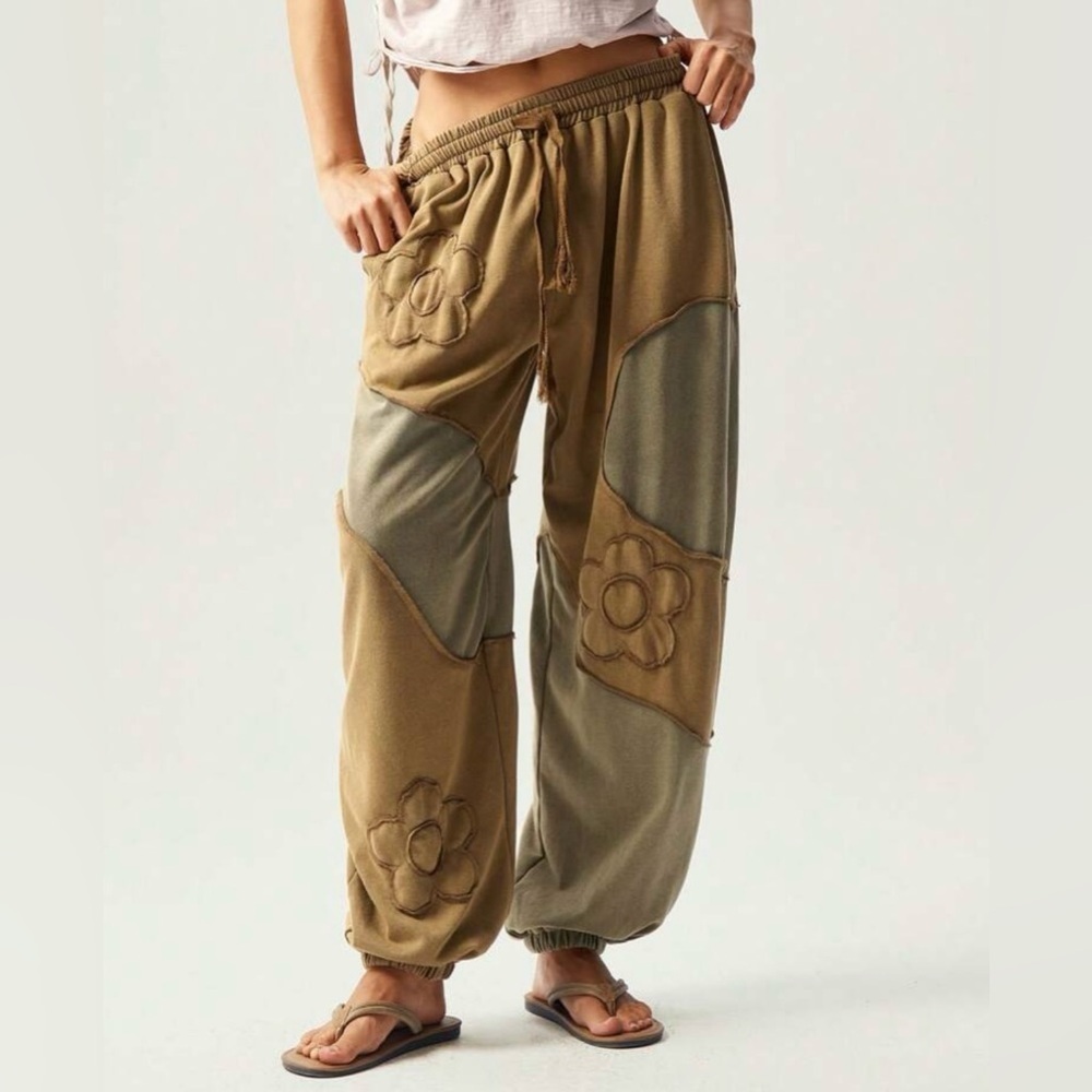 Bohemian Patchwork Pants - Tan and Green